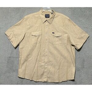 Wrangler Mens Sz 2XL Tan Khaki Cotton Western Pearl Snap Long Sleeve Work Shirt